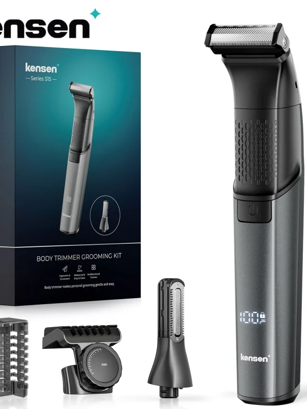 KENSEN S15 Electric Tirmmer for Men Dual-sided Blade IPX6 Waterproof Body Hair Razor Beard Trimmer 2 in 1 T Trimmers for Barber