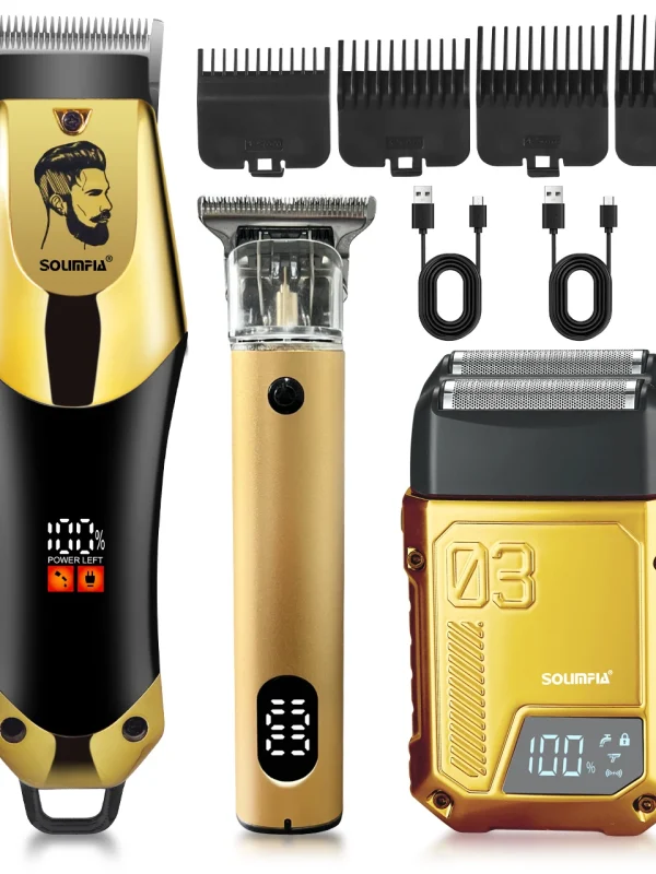 Solimpia Professional USB-C Barber Clipper Set Master/Slave Dual Motor Digital Display Oil Head & Customizable Fade Haircut Tool