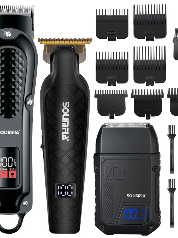 Solimpia Professional Hair Clipper 3-piece Set for Men Rechargeable Cordless Barber Clippers for Wet/Dry Hair Cutting