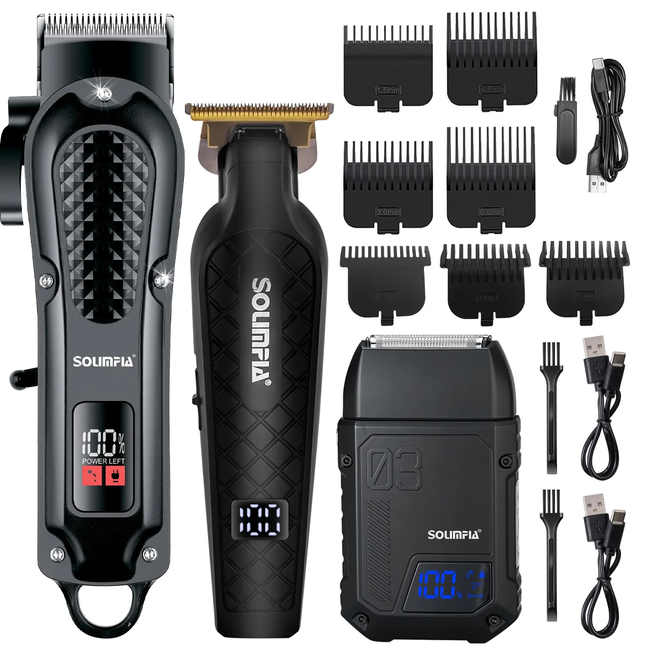 Solimpia Professional Hair Clipper 3-piece Set for Men Rechargeable Cordless Barber Clippers for Wet/Dry Hair Cutting