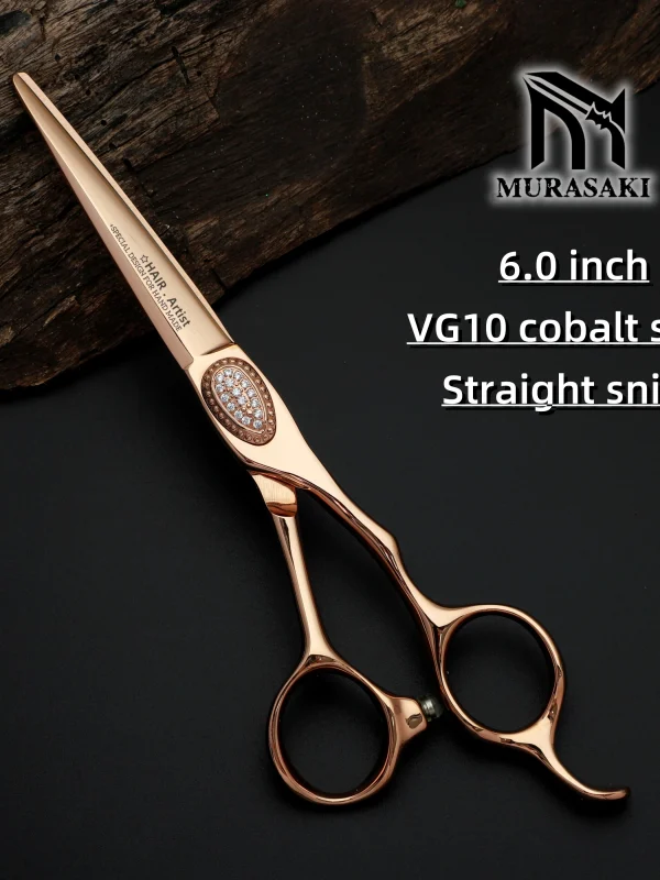 MURASAKI Rose gold hairdressing scissors,Professional hair cutting scissors,VG10 cobalt steel flat shears,High-end barber tools
