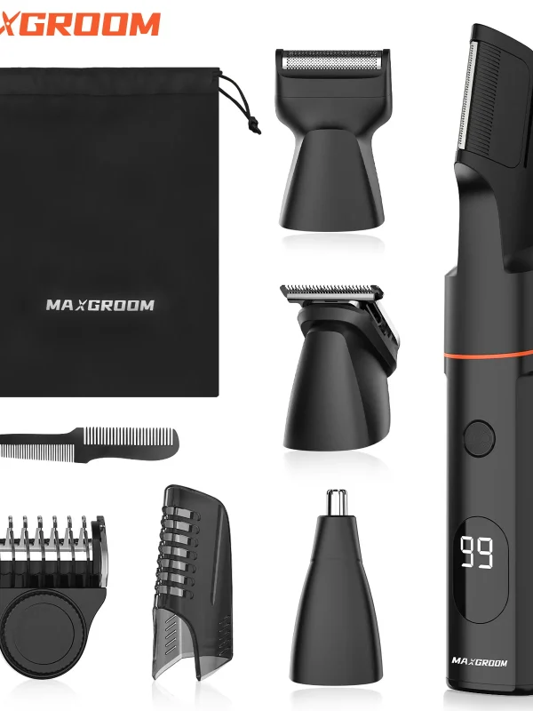 MAXGROOM 4 in 1 Body Hair Trimmer Kit for Men Pubic Hair Shaver Nose Beard Trimmer Electric IPX6 Waterproof Groin Shaver for Man