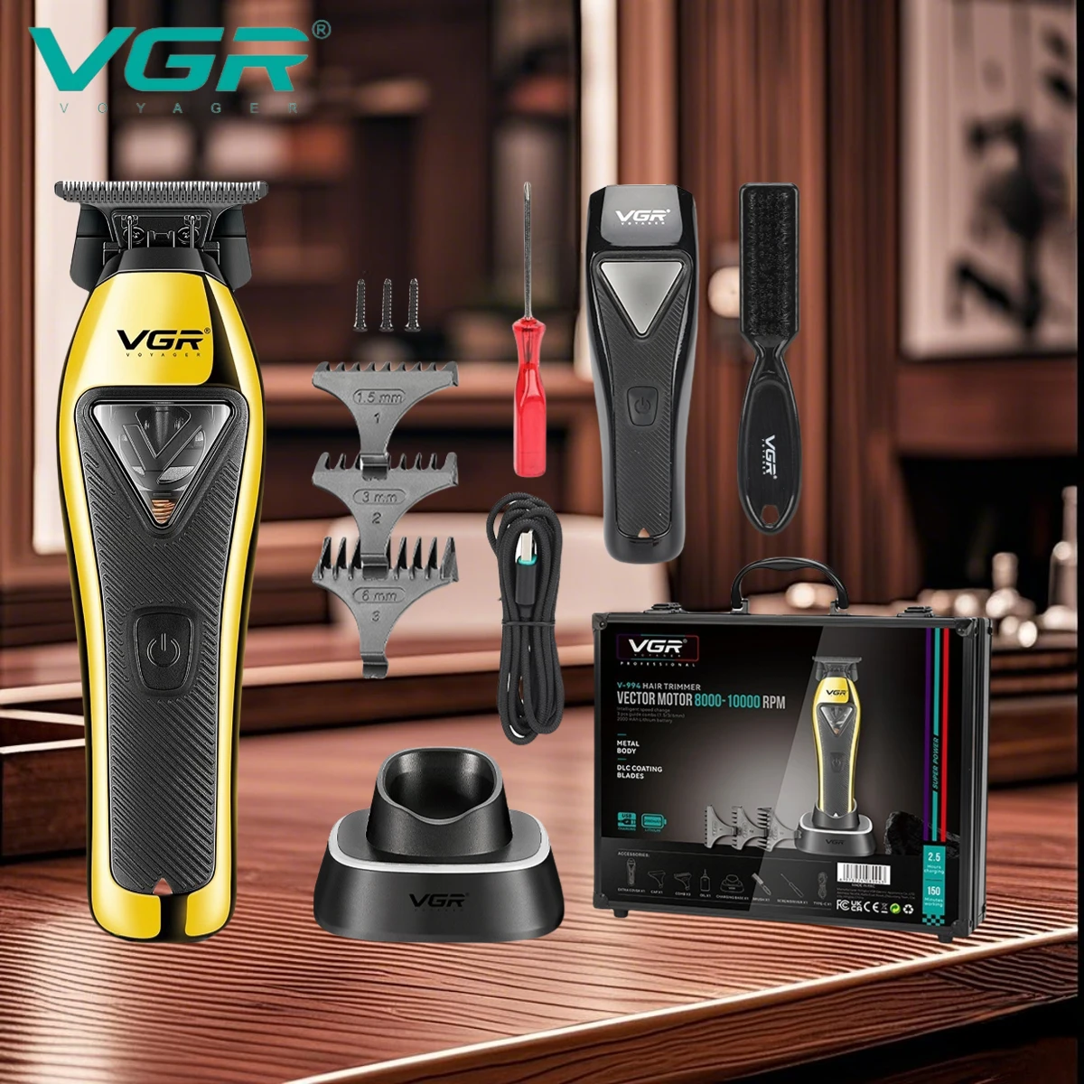 VGR Hair Cutting Machine Professional Trimmer Cordless Barber Clipper 10000 RPM Haircut Electric Metal Trimmer for Men V-994